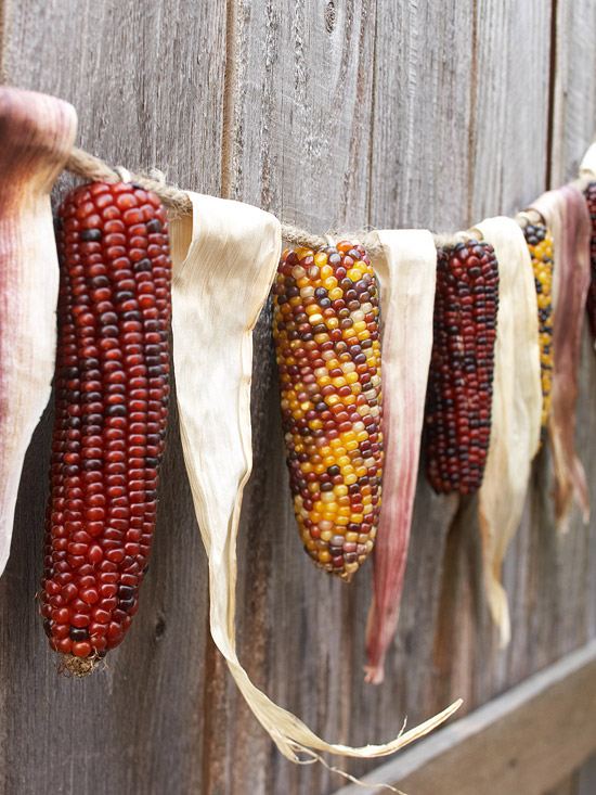 Índios mexem na guirlanda de milho - espalham o clima do outono - em casa
