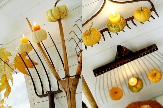 Pitchfork abóbora decoração cozinha country Halloween outono idéias de funileiro