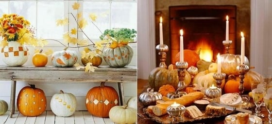 Decoração de abóbora romântica - para a mesa - castiçais de Halloween de outono