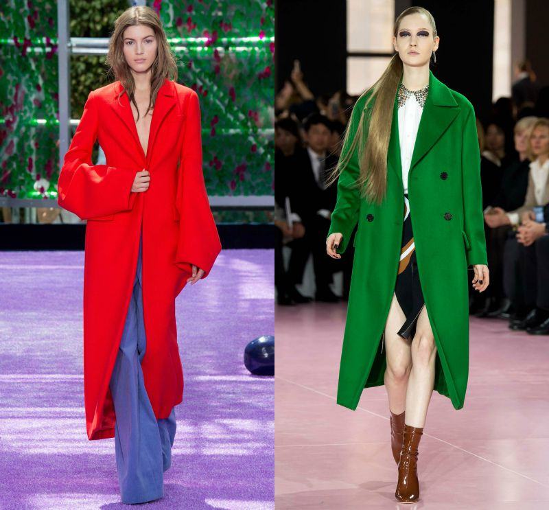 Moda outono-2015-lã-casaco-luminoso-vermelho-verde-longo