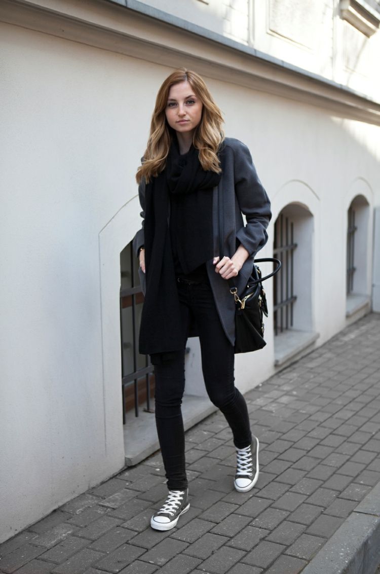 roupa de outono chucks casaco de estilo feminino preto