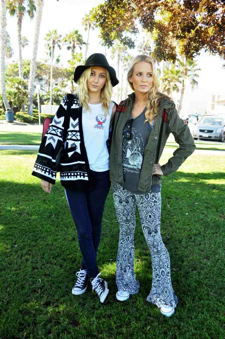 roupa de outono chucks jaqueta caqui estilo hippie calça poncho larga