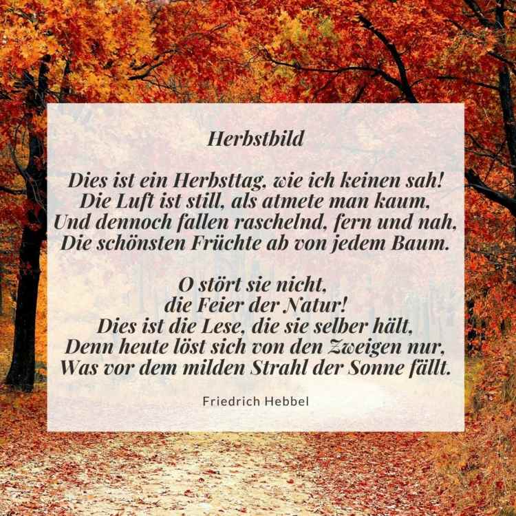 Poema de Friedrich Hebbel como saudação para cartões - foto de outono