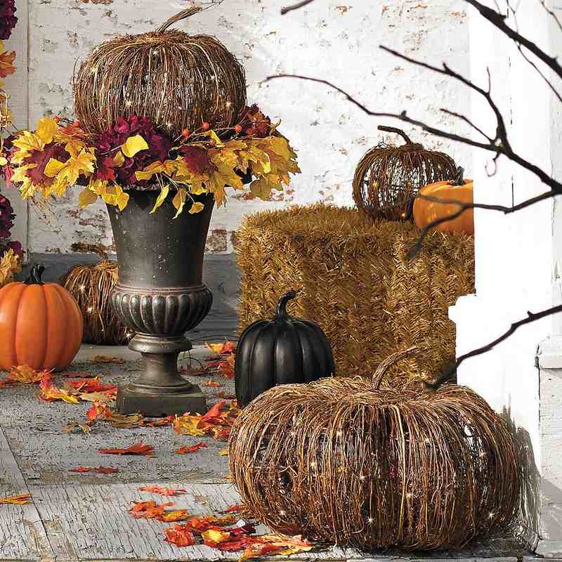 Decoração de outono-materiais naturais-folhas de outono-lanterna-entrada de casa de abóbora
