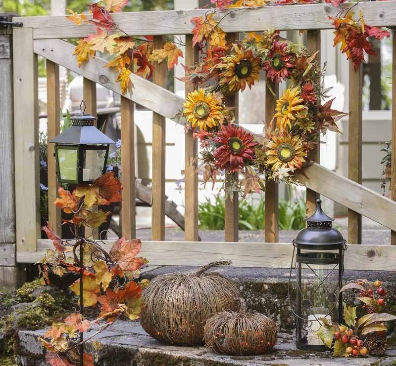 Decoração de outono-materiais naturais-folhas de outono-ouro cintilante-casa de entrada-girassol-ideias para mexer