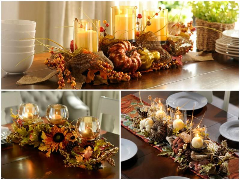 Decoração de outono-materiais naturais-decoração de mesa-folhas de outono-abóbora-velas decorativas