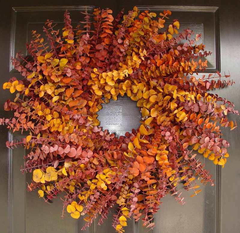 Decoração de outono - materiais naturais - porta coroa - porta da frente - consertar - design