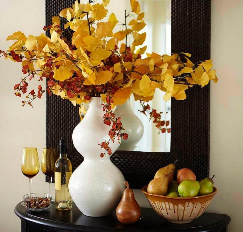 Decoração de outono-materiais naturais-folhas de outono-idéias-decoração de salão-funileiro