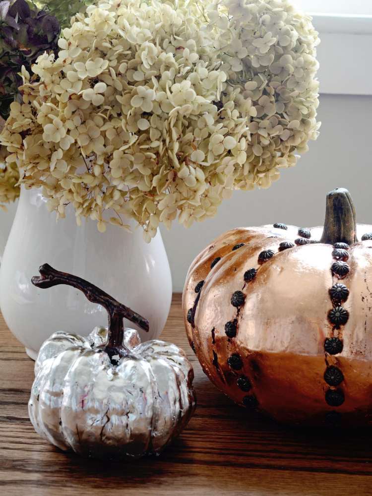 idéias de decoração de outono hortênsias de abóboras