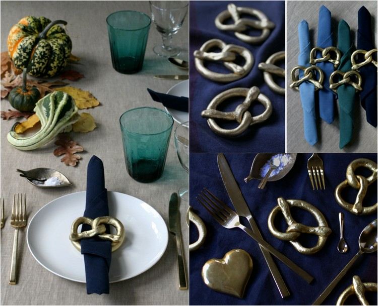 Faça você mesmo as decorações de outono - pretzel-guardanapo-anéis-fimo-argila de modelagem