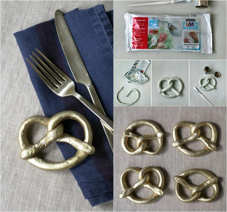 Faça você mesmo as decorações de outono - fimo-guardanapo-anéis-dourado-pretzeln