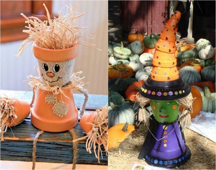 decoração de outono-faça-você-mesmo-jardim-casa-argila-pimentas-espantalho-bruxa