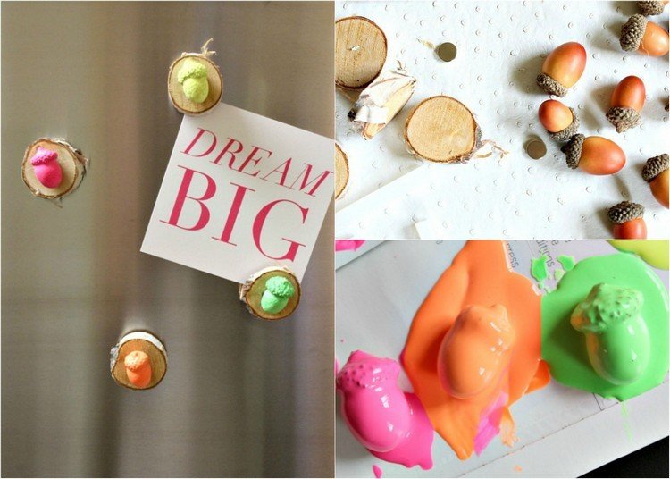 outono-decoração-faça-você-mesmo-geladeira-imãs-pintados-bolotas
