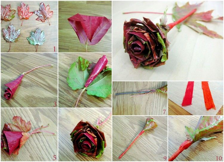 outono-decoração-faça-você-mesmo-instruções-rosas-folhas de outono