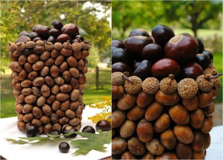 outono-decoração-faça-você-mesmo-em-vasos-bolotas coladas
