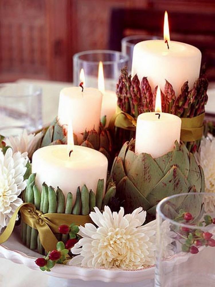 outono-decoração-faça-você-mesmo-mesa-pilar velas-aspargos-alcachofras