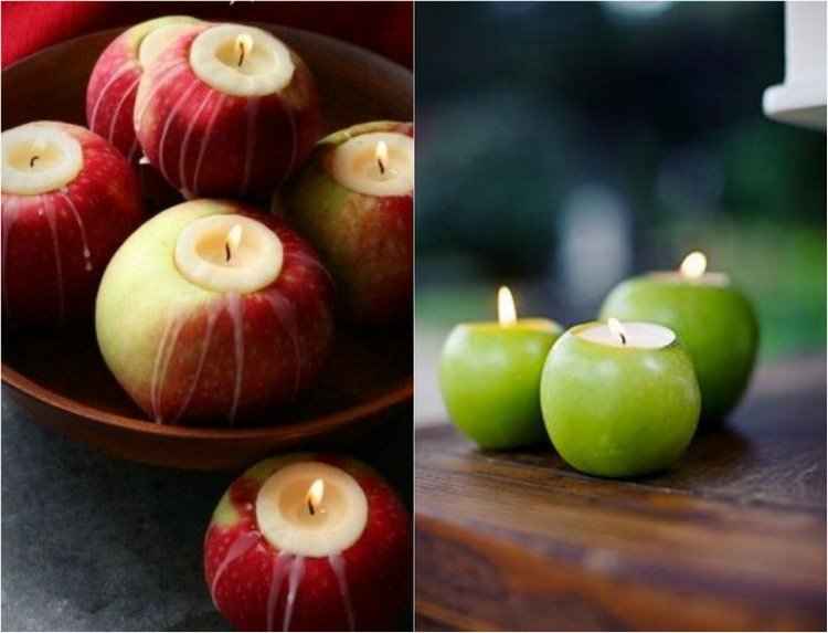 Herbstdeko-faça-você-mesmo-tealights-maçãs-oco