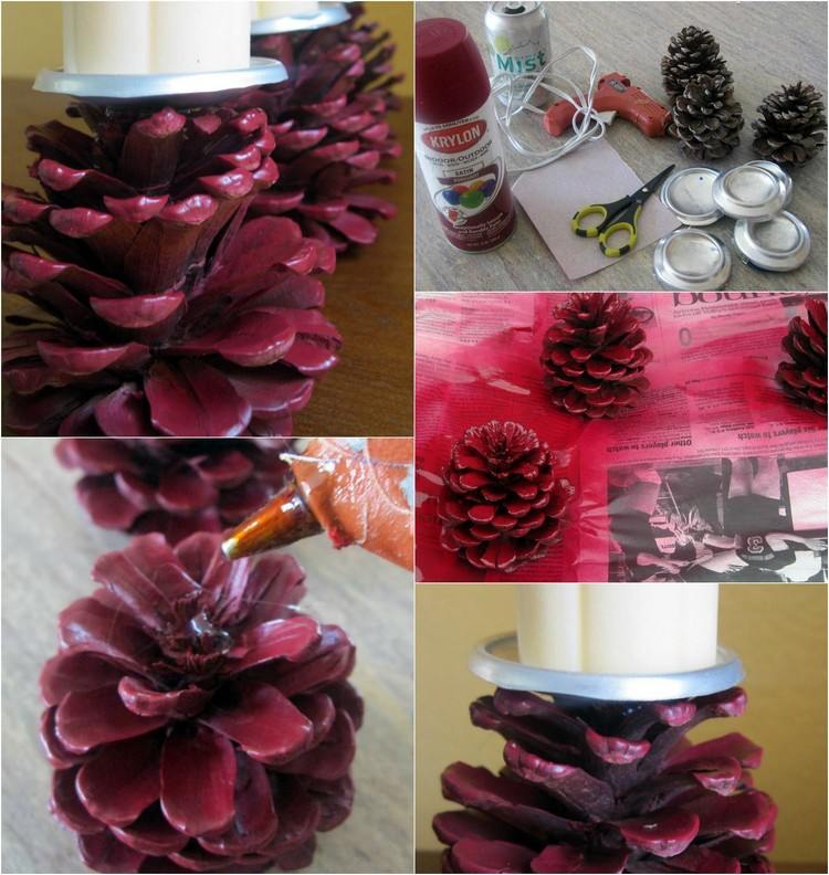 decoração de outono-faça-você-mesmo-cones-lacado-vermelho-castiçal-faça-você-mesmo