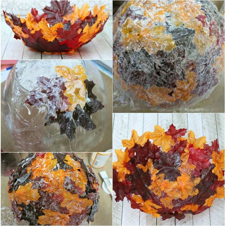 outono-decoração-faça-você-mesmo-tigela de frutas-outono-folhas-cola