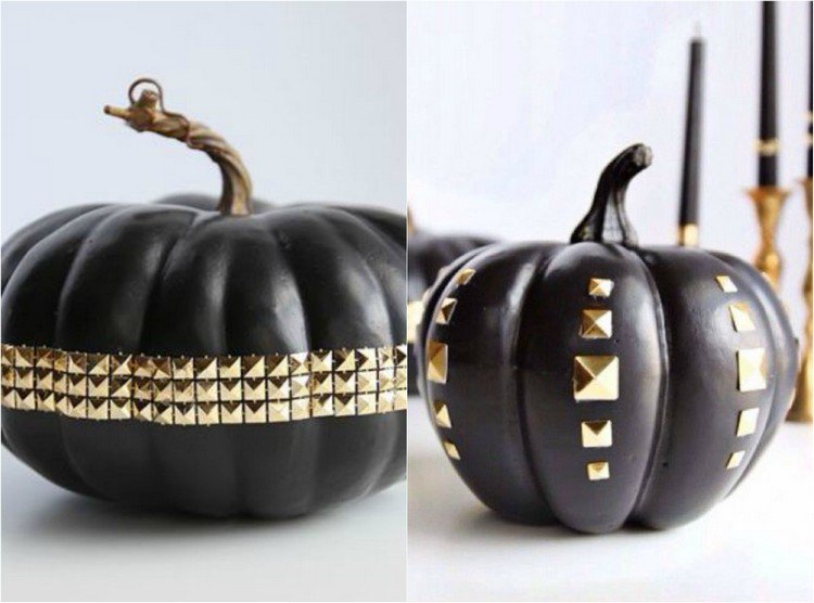 decoração de outono-faça-você-mesmo-halloween-preto-pintado-de-abóbora-dourado-rebites