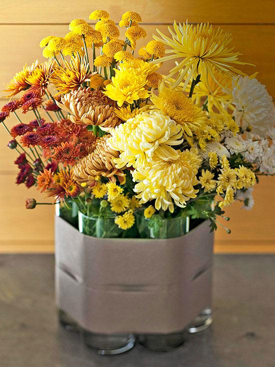 decorações de outono idéias flores amarram vasos