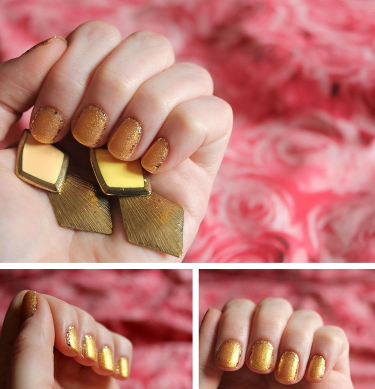 Desenhos de unhas outonais -gold-rose-glitter-beautiful-decorado-