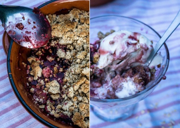 Sobremesa de ameixa em um copo - asse bolo crumble de uma maneira diferente