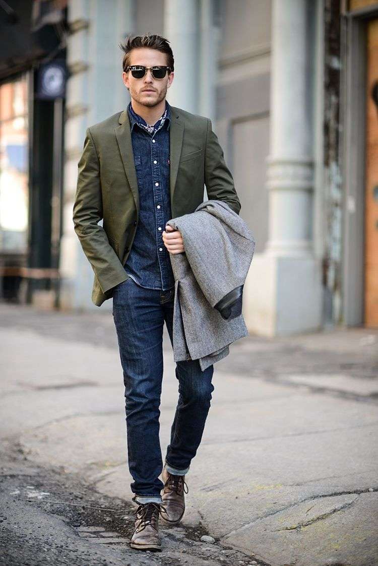 jaqueta blazer camisa jeans combinação casaco esportivo elegante outono primavera