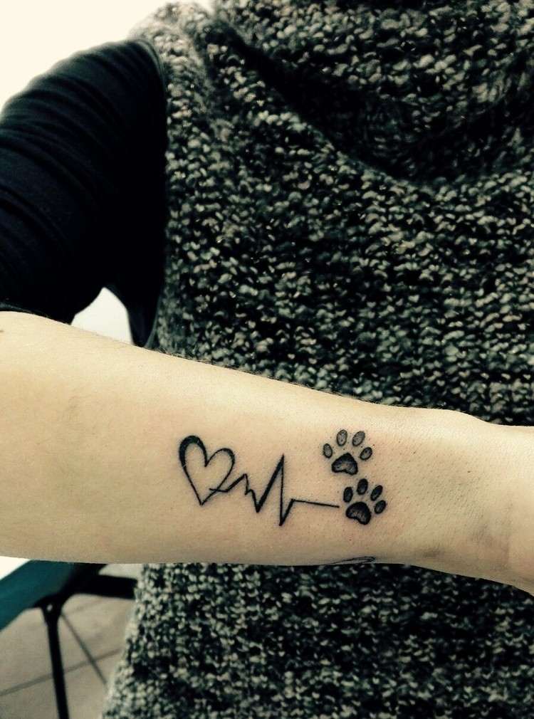tatuagem-batimento cardíaco-cão-pata-coração-amante-animal-tatuagem