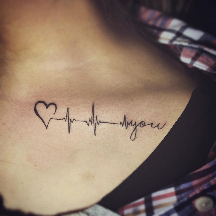 tatuagem-batimento cardíaco-coração-clavícula-mulher-amor-motivo