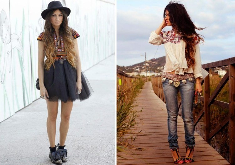 hippie-chic-fashion-boho-dress-jeans-pattern-folk motifs-blusa