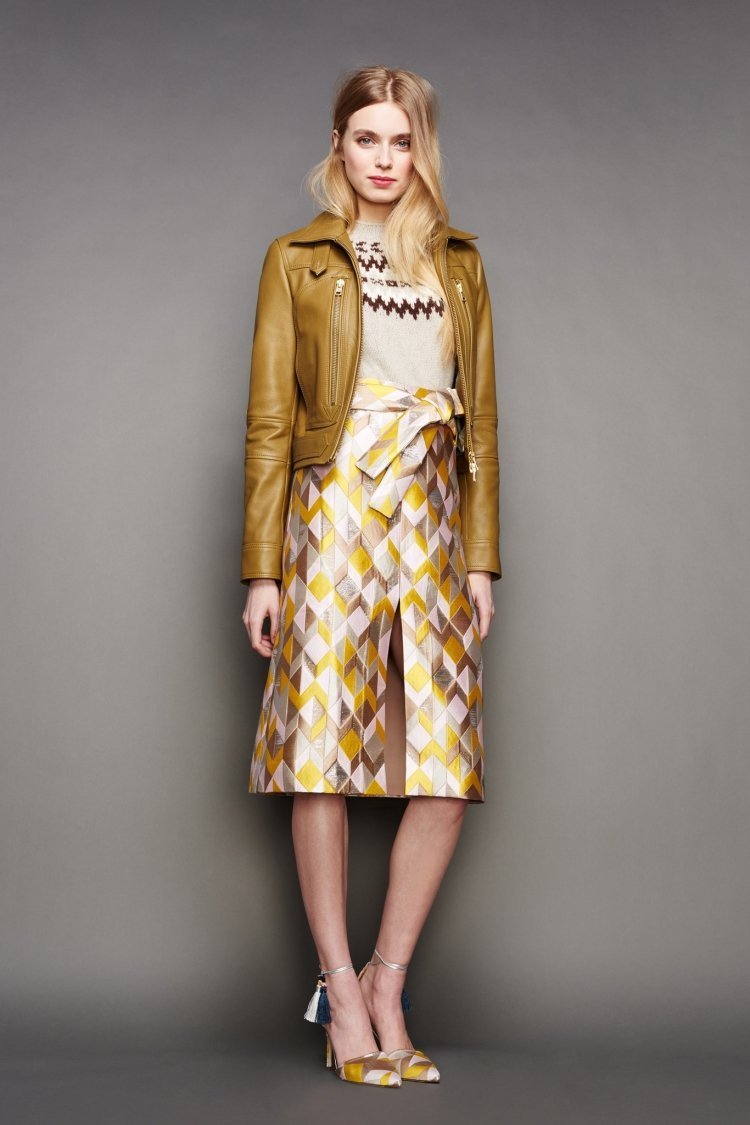 vestido hippie-chic-fashion-boho-outono-padrão-mostarda amarelo-branco-midi-jaqueta de couro