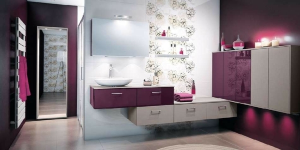 Móveis de banheiro de alto brilho Mobalpa-lilás-branco