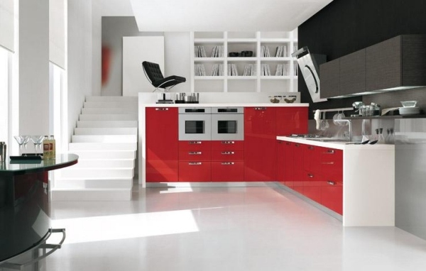 Vermelho alto brilho Stosa Cucine vermelho preto branco