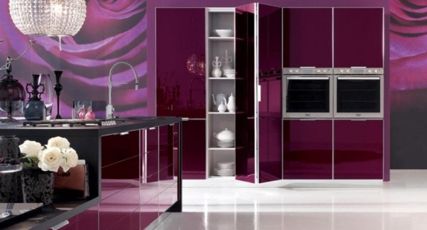 cozinha glamorosa com eletrodomésticos embutidos roxo Stosa-Cucine