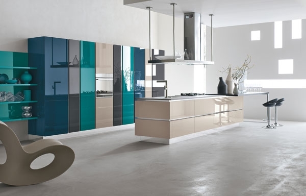 Cozinha de alto brilho Stosa Cucine ALLEGRA azul turquesa multicolorido