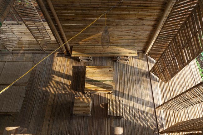 Vietnã, materiais de construção, sala de estar de bambu, casa