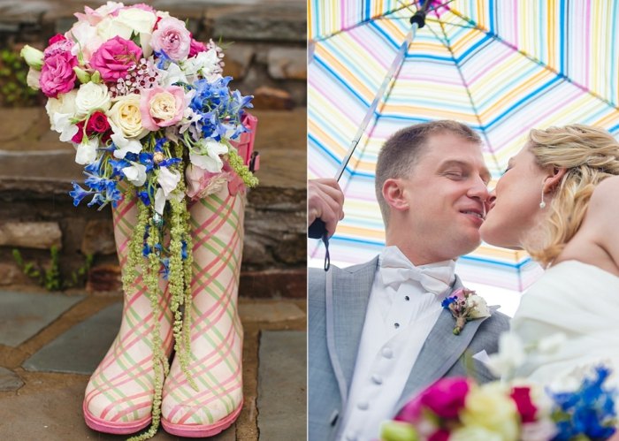 Planejamento de casamento botas de borracha vasos de flores guarda-chuva