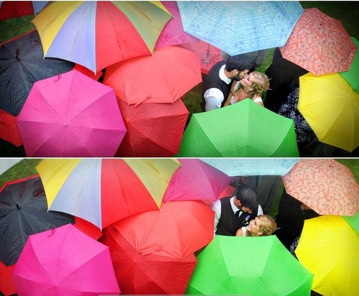 photoshoot colorido de ideias para planos de chuva para casamento