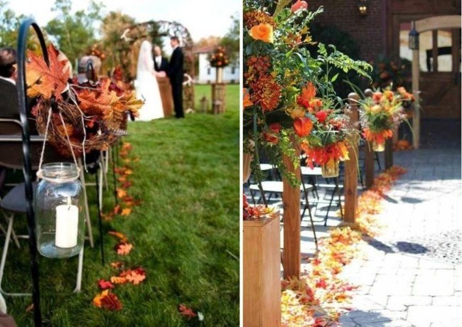 idéias-decoração-outono-o-caminho-para-o-altar-espalhe-folhas de outono