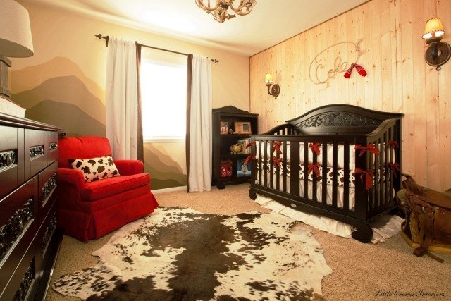 quarto de bebê de madeira decoração de parede de tapete de pele móveis de madeira escura