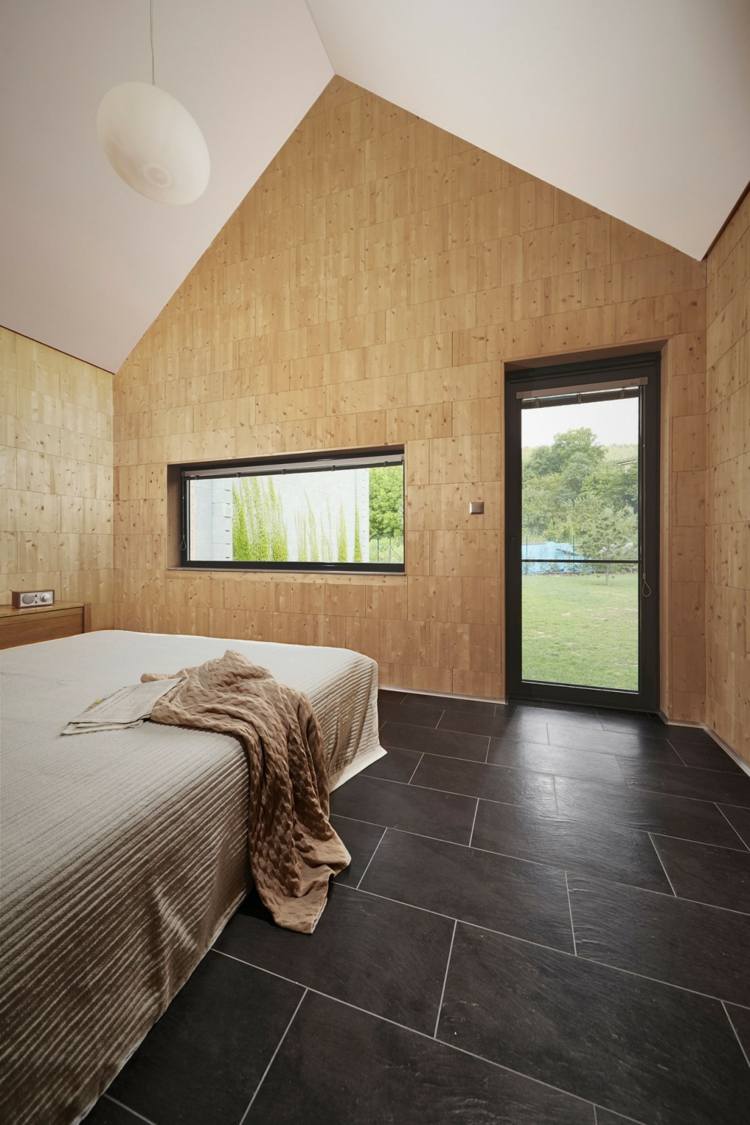 arremesso de madeira-clínquer-tijolos-revestimento de madeira-quarto-design-pátio-porta-telhado
