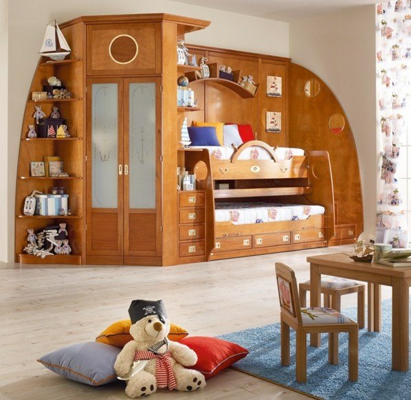 Quarto infantil armário embutido porta de vidro canto armário beliche de madeira
