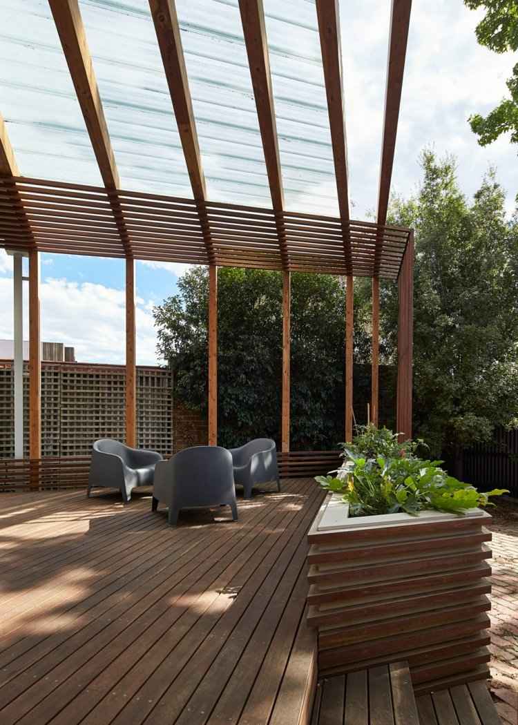 Telhado de pátio de madeira -terraço-treliça de madeira-jardim-pérgula