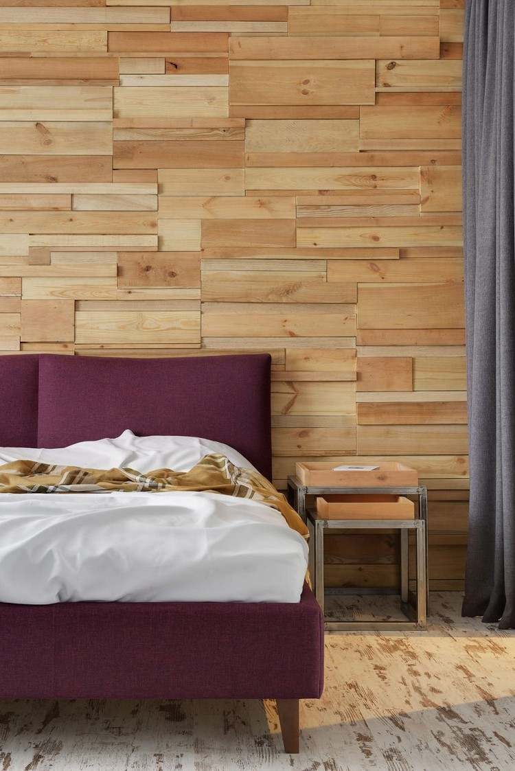 design de madeira-aço-interior-quarto-painel de madeira-parede