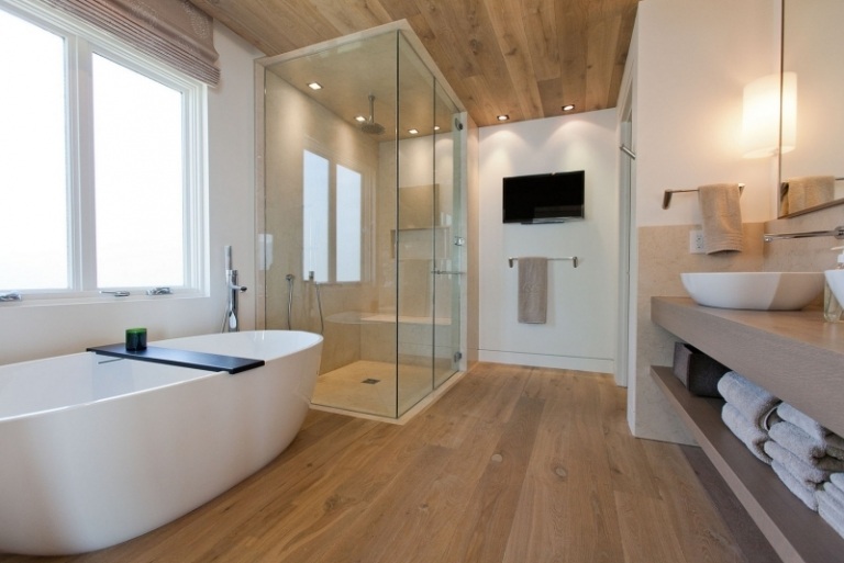 Piso de madeira-banheiro-piso-ladrilho-design moderno