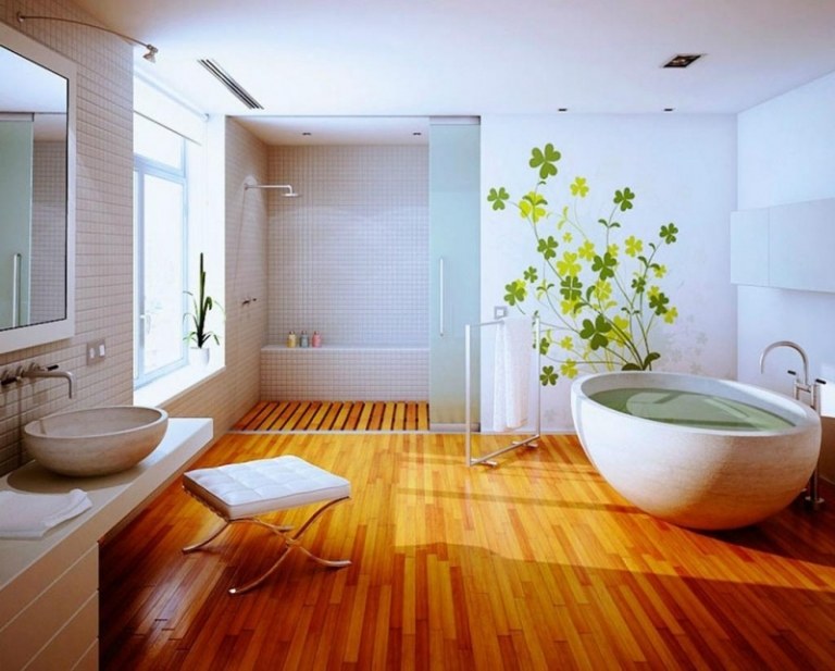 Piso de madeira - banheiro - piso - cerâmica - moderno