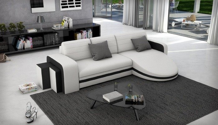 Sofá de canto-Guayana-moderno-branco-preto-em forma de U-braços-Otomano-direito-armazenamento-SAM®