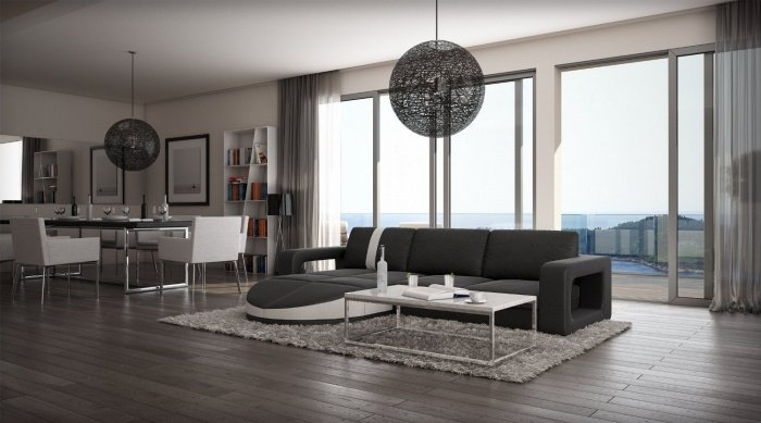 Design-sofá-com-pufe-Galliano-preto-branco-sedex-idéias de móveis de sala de estar