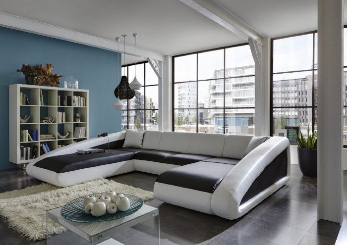 Conjunto de sofá-preto-branco-Ciao-Ricardo-Paolo-otomano-esquerdo-futurista-fácil-cuidar-L-SAM